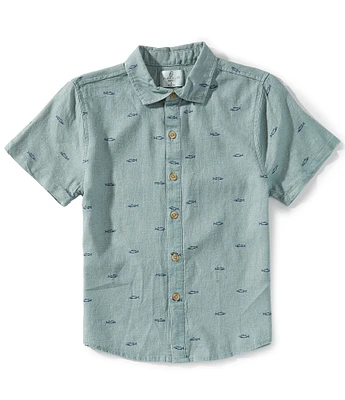 Class Club Big Boys 8-20 Fish Print Woven Linen Button Front Shirt