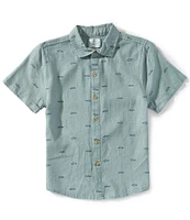 Class Club Big Boys 8-20 Fish Print Woven Linen Button Front Shirt