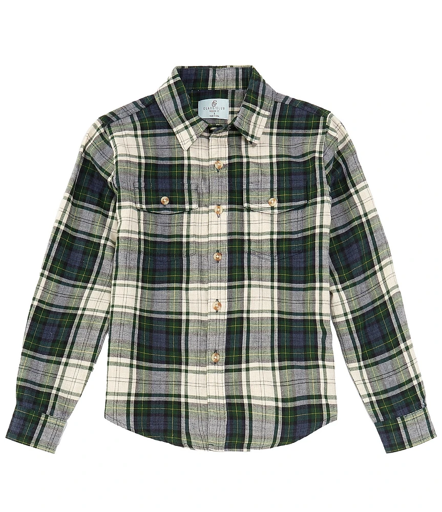 Class Club Big Boys 8-20 Ivory Blue Plaid Sport Shirt