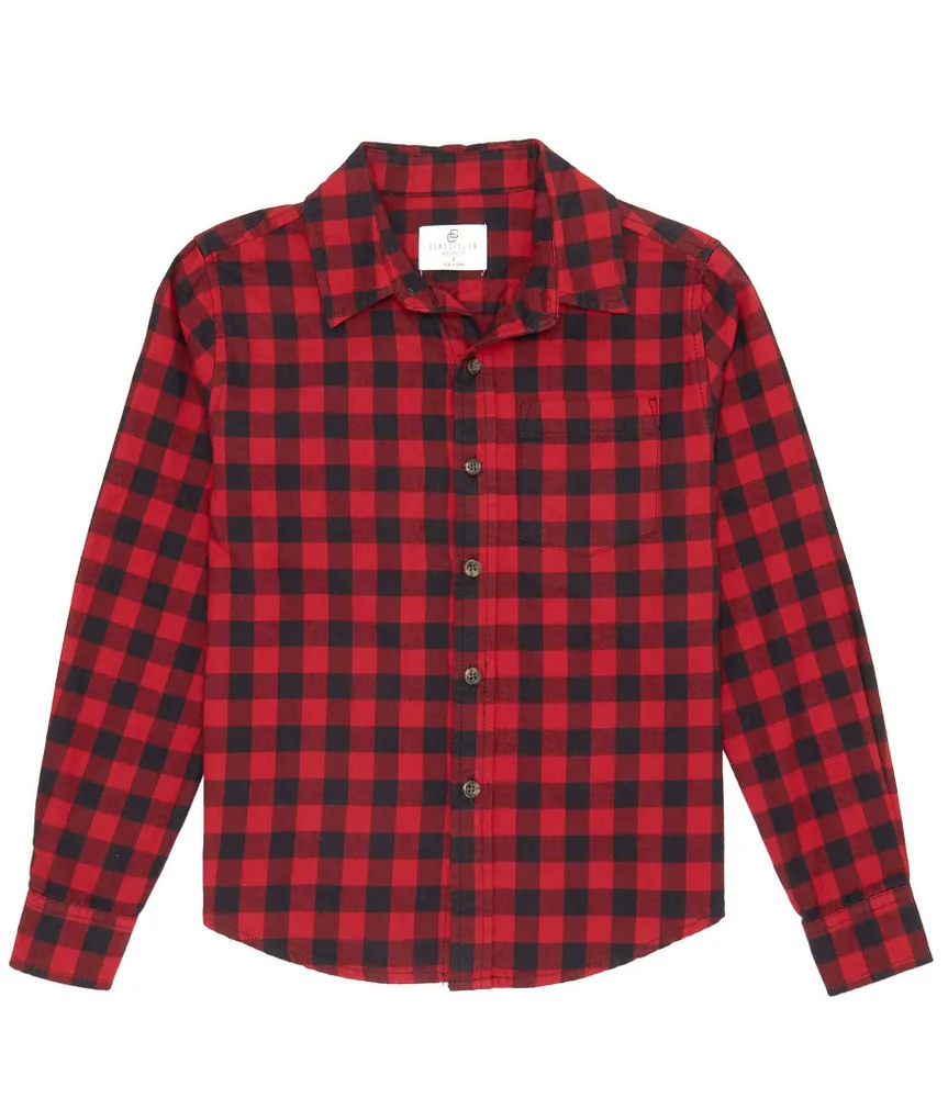 Class Club Big Boys 8-20 Long Sleeve Red & Black Checked Button-Up Shirt