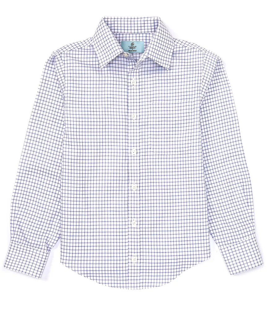 Class Club Big Boys 8-20 Non-Iron Long Sleeve Blue Grid Dress Shirt