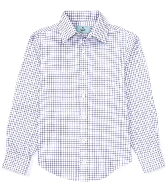 Class Club Big Boys 8-20 Non-Iron Long Sleeve Blue Grid Dress Shirt