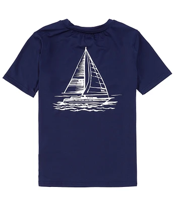 Class Club Big Boys 8-20 Short Sleeve Sailboat Screen Print Rashguard