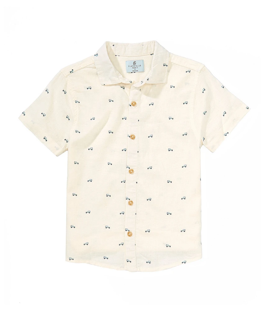 Class Club Little Boys 2T-7 Bronco Print Woven Linen Button Front Shirt