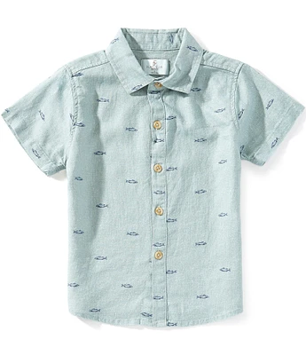 Class Club Little Boys 2T-7 Fish Print Woven Linen Button Front Shirt