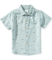 Class Club Little Boys 2T-7 Fish Print Woven Linen Button Front Shirt