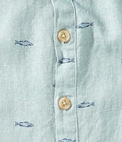 Class Club Little Boys 2T-7 Fish Print Woven Linen Button Front Shirt