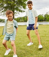 Class Club Little Boys 2T-7 Fish Print Woven Linen Button Front Shirt