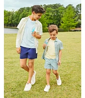 Class Club Little Boys 2T-7 Fish Print Woven Linen Button Front Shirt