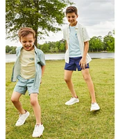 Class Club Little Boys 2T-7 Fish Print Woven Linen Button Front Shirt
