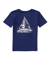 Class Club Little Boys 2T-7 Short Sleeve Sailboat Screen Print Rashguard