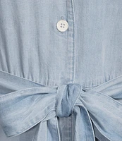 Cloth & Stone Chambray Collared Short Sleeve Belted Midi Shirt Dress
