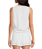 Cloth & Stone Eyelet Trim Coordinating V-Neck Tie-Front Tank Top