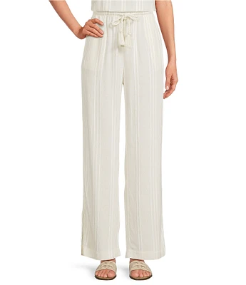 Cloth & Stone Knit Mid Rise Striped Tie Waist Wide Leg Coordinating Pants