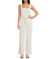 Cloth & Stone Knit Mid Rise Striped Tie Waist Wide Leg Coordinating Pants