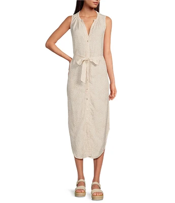 Cloth & Stone Linen Blend Button Front Midi Dress