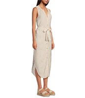 Cloth & Stone Linen Blend Button Front Midi Dress