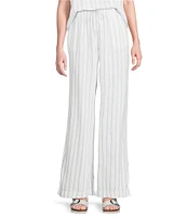 Cloth & Stone Linen Blend High Rise Wide Leg Front Drawstring Stripe Crop Coordinating Pants