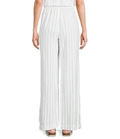 Cloth & Stone Linen Blend High Rise Wide Leg Front Drawstring Stripe Crop Coordinating Pants