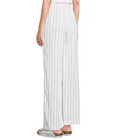 Cloth & Stone Linen Blend High Rise Wide Leg Front Drawstring Stripe Crop Coordinating Pants