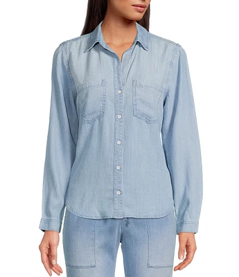 Cloth & Stone Long Sleeve Point Collar Chambray Shirt