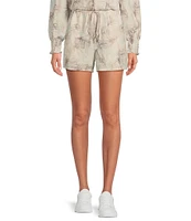 Cloth & Stone Palm Print High Rise Drawstring Elastic Waist Linen Blend Coordinating Shorts