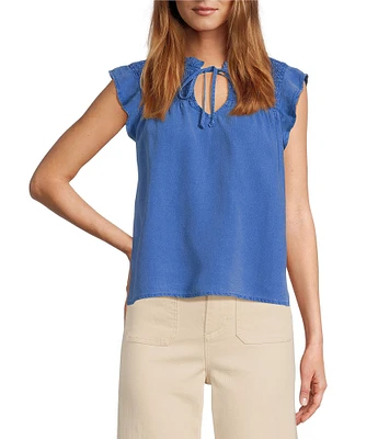 Cloth & Stone Smocked Ruffled Split V-Neck Top