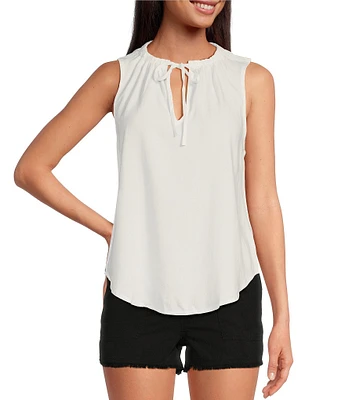 Cloth & Stone Split V-Neck Sleeveless Shirred Tank Top