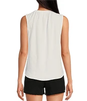 Cloth & Stone Split V-Neck Sleeveless Shirred Tank Top