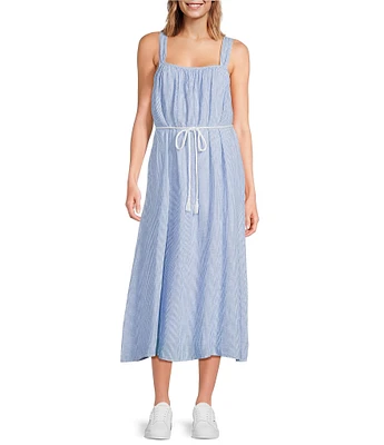 Cloth & Stone Stripe Linen Blend Braided Belt Tie Maxi Dress