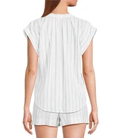 Cloth & Stone Stripe Linen Blend Mandarin Collar Short Sleeve Coordinating Top