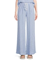 Cloth & Stone Stripe Linen Blend Ruffled Waistband Wide Leg Pants