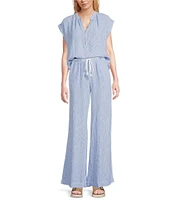 Cloth & Stone Stripe Linen Blend Ruffled Waistband Wide Leg Pants