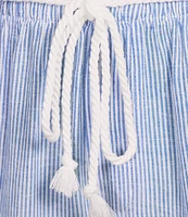 Cloth & Stone Stripe Linen Blend Ruffled Waistband Wide Leg Pants