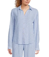 Cloth & Stone Stripe Print Linen Blend Point Collar Long Sleeve Classic Button Down Coordinating Shirt