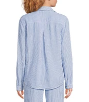 Cloth & Stone Stripe Print Linen Blend Point Collar Long Sleeve Classic Button Down Coordinating Shirt