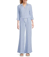 Cloth & Stone Stripe Print Linen Blend Point Collar Long Sleeve Classic Button Down Coordinating Shirt