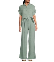 Cloth & Stone Woven Crinkle High Rise Wide Leg Pants