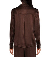 Cloth & Stone Woven Plisse Point Collar Long Sleeve Shirttail Button Front Shirt