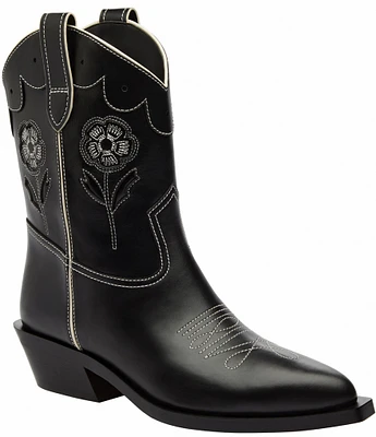 COACH Aria Leather Floral Embroidered Cowboy Boots