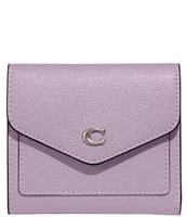 COACH Logo Closure Cross-Grained Leather Silver Tone Wyn Small Wallet