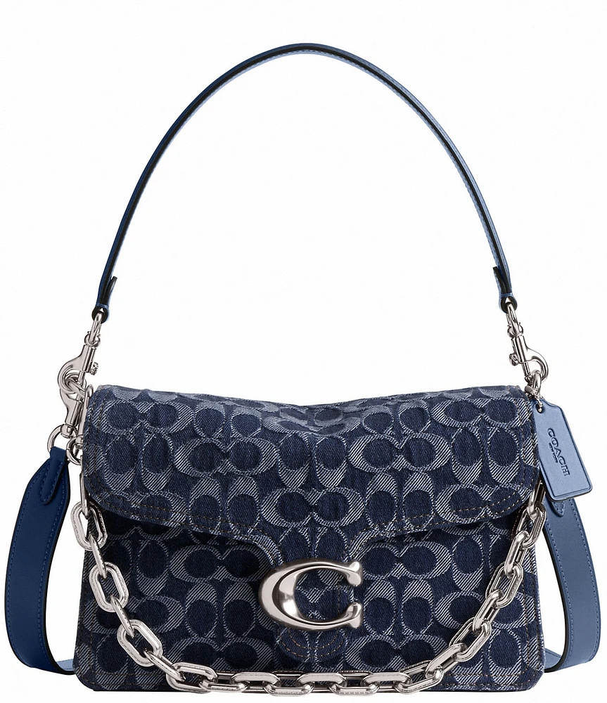 COACH Tabby Denim Logo Chain Shoulder Bag
