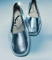 COACH Emilia Metallic Leather Square Toe Mary Jane Flats