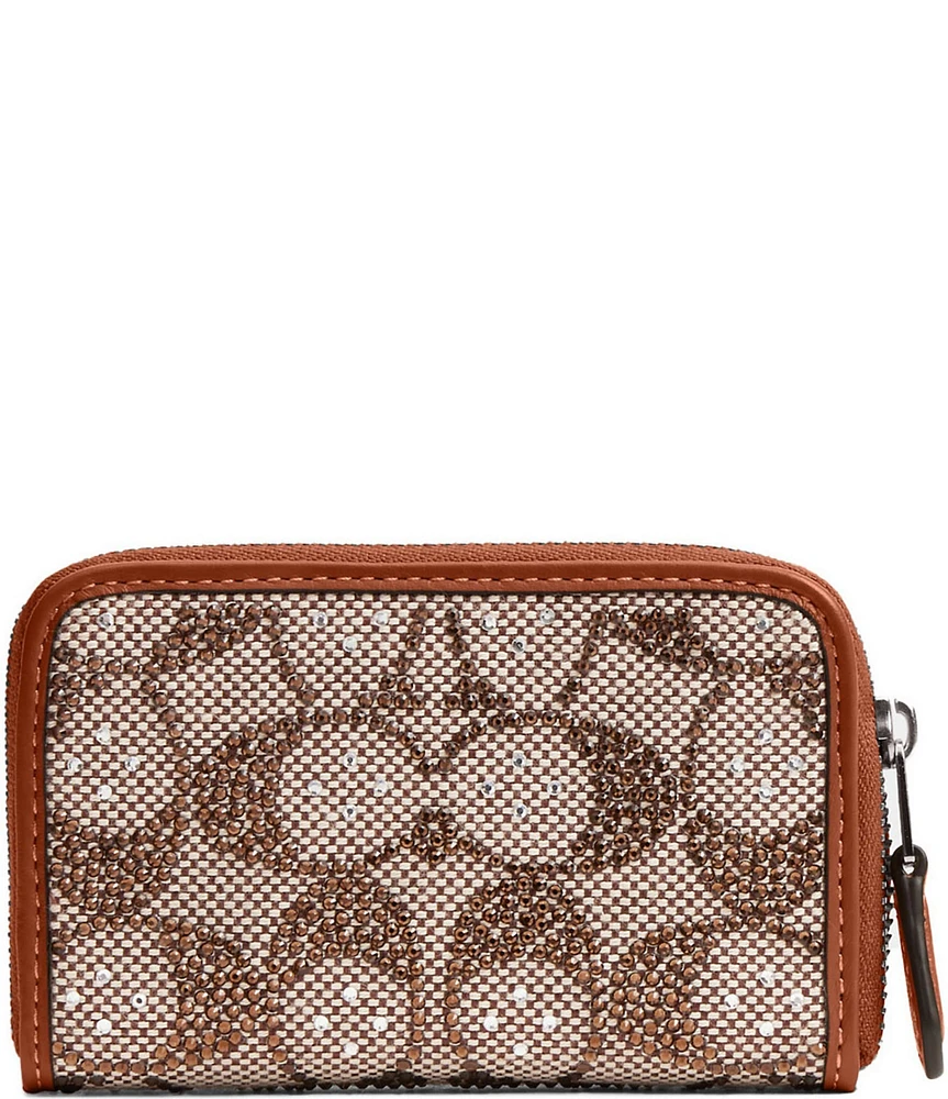 COACH Essential Small Zip Around Crystal Signature Jacquard Wallet