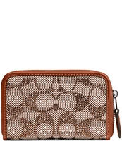 COACH Essential Small Zip Around Crystal Signature Jacquard Wallet