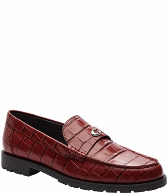 COACH Jocelyn Crocodile Embossed Leather Loafers