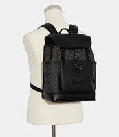 COACH Signature Logo Print Black League Flap Backpack