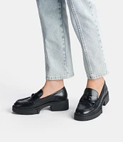 COACH Leah Leather Lug Sole Block Heel Platform Loafers