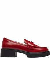 COACH Leah Leather Lug Sole Block Heel Platform Loafers