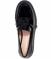 COACH Leah Patent Leather Lug Sole Block Heel Loafers